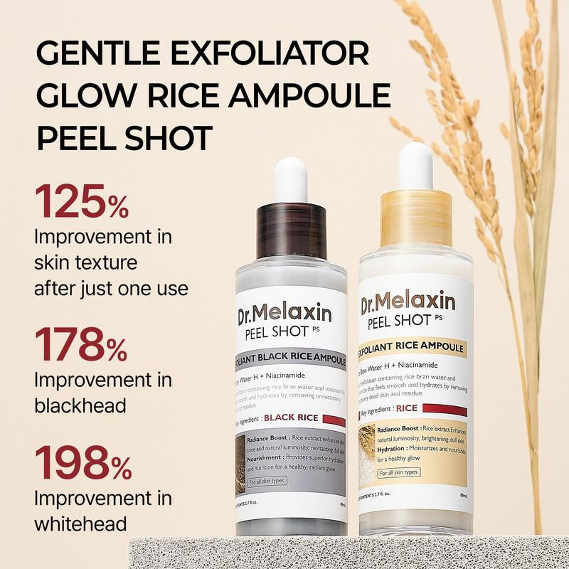 [Dr.Melaxin Official] Peel Shot Glow Rice Peeling Ampoule, Soft Exfoliating Face & Body Dead Cell, Blackheads Remover for All Skin Types, 80Ml Skincare Comfort Ampoule