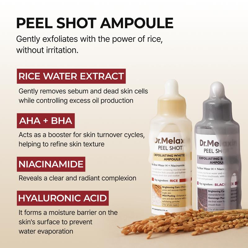 [Dr.Melaxin Official] Peel Shot Glow Rice Peeling Ampoule, Soft Exfoliating Face & Body Dead Cell, Blackheads Remover for All Skin Types, 80Ml Skincare Comfort Ampoule